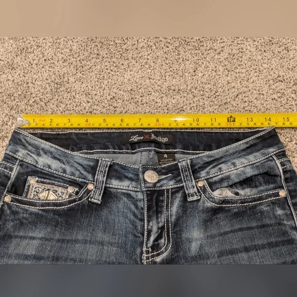 Women's Love Indigo Dark Wash Capris Denim Blue Jeans Stretch Sz: 4 Design Pants - Picture 2 of 14